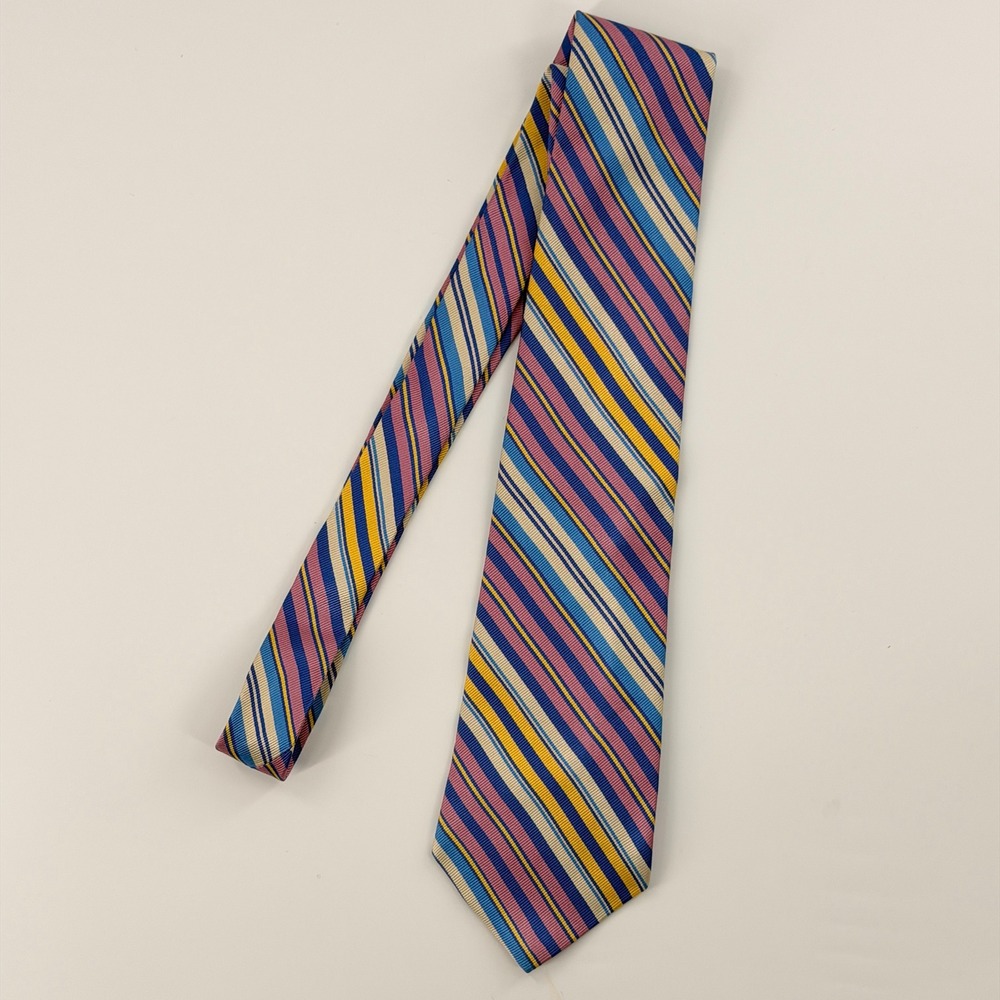 Polo Ralph Lauren Necktie Mens OS Multi Color Stripe Silk Made by Hand Vintage